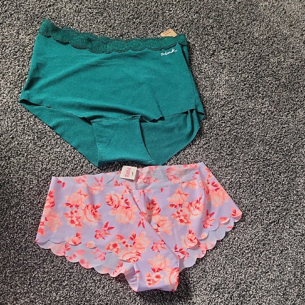 PINK Victoria's Secret Teal and Floral Panty Duo
